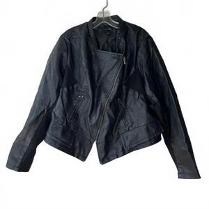 Lane Bryant Black Leather Moto Zipper Jacket Size 26/28